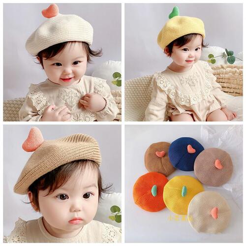 ins baby hat spring and autumn female baby knitted beret infant painter hat cute super cute foreign style autumn and winter