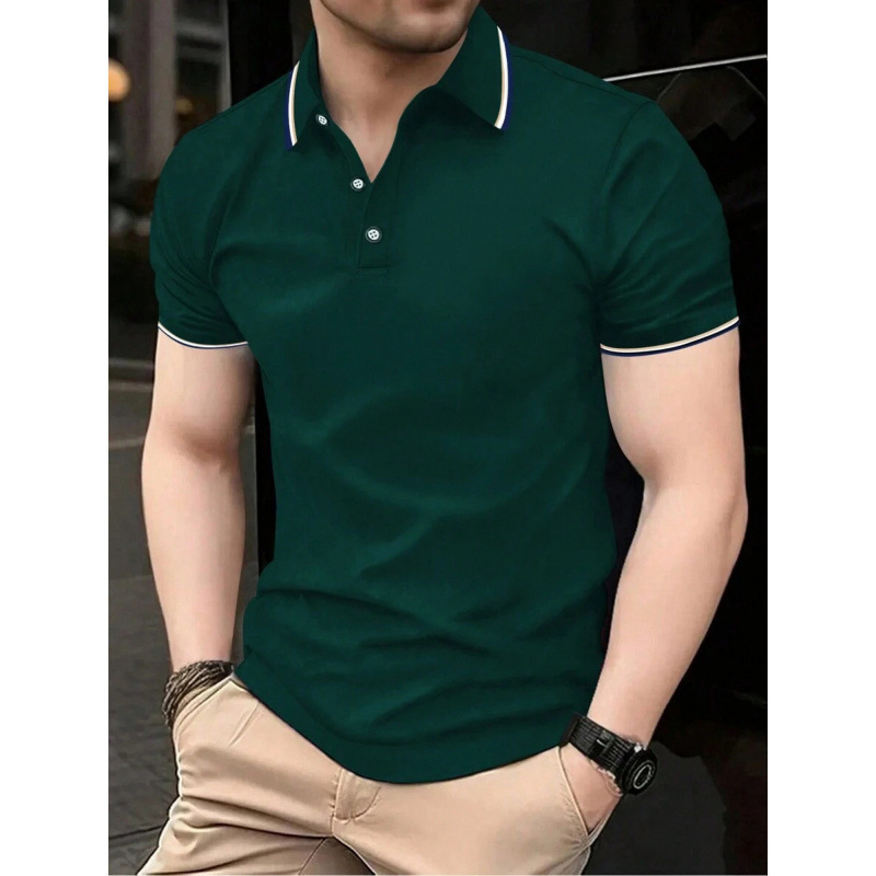 Temu Cross-Border Export New Shirt Casual Daily Quarter Button Contrast Trim Short Sleeves