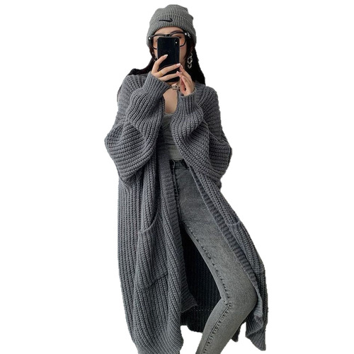 Women's Loose Long-Sleeve Knit Cardigan with Outerwear Style, Long and Drifting Wind, Thick, Korean Version for Autumn and Winter 2025