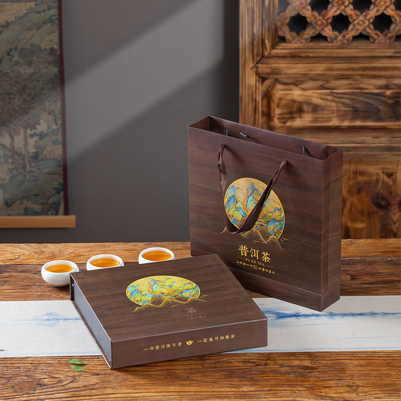 Caja de embalaje de té Pu 'er imitación de madera caja de regalo vacía de té caja de té blanco de pastel de siete g 357g caja de almacenamiento de pastel de madera