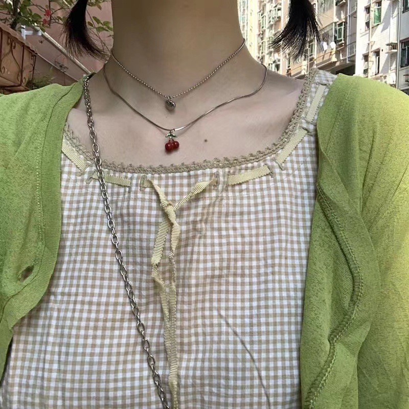 Handmade Cherry Titanium Heart Necklace For Students Stainless Steel_voghion.com