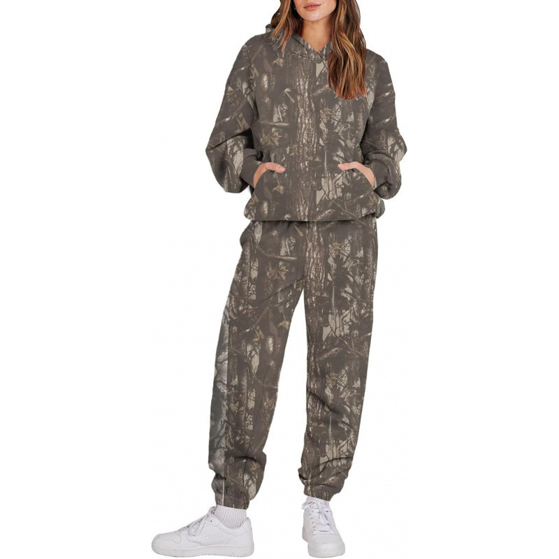 Cross-border otoño hombre y mujer camiseta encapuchada moda manga larga camuflaje jungla hoja de arce patrón de impresión 3D camiseta