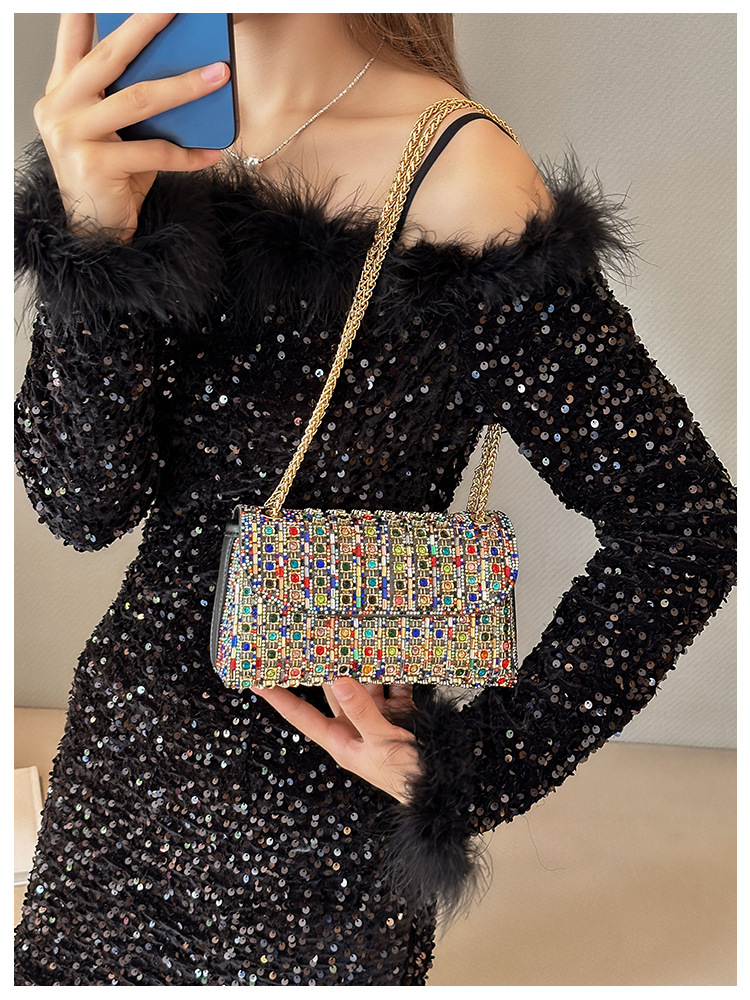 New foreign trade European and American retro underarm bag, casual and fashionable rhinestone small bag, niche single-shoulder bag, crossbody dinner bag undefined