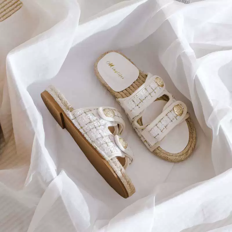 Туфли-сандалии в твидовом стиле для женщин, летняя новинка 2025 года, рыбацкие туфли в корейском стиле, универсальные шлепанцы