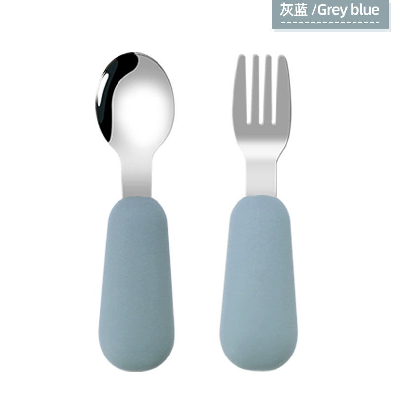 Cuchara de tenedor para niños traje de bebé tenedor cuchara mango corto 316 cuchara de tenedor de silicona de acero inoxidable cuchara de tenedor de suplemento alimenticio para bebés