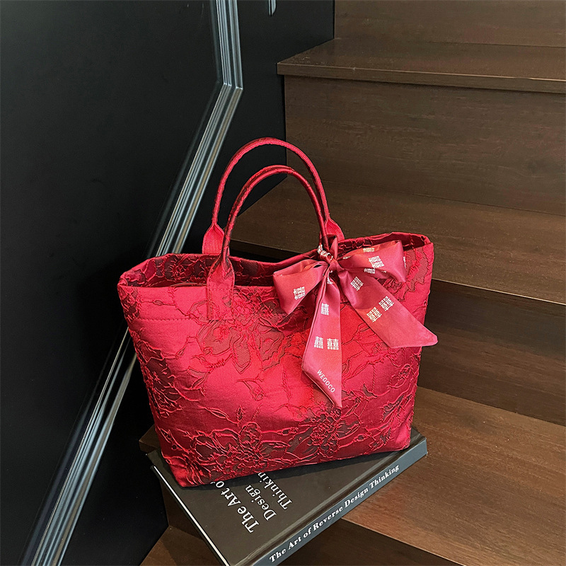 2025 Autumn New Red Literary National Style Tote Bag Wedding High-Looking Large Capacity Commuting Handbag Bag