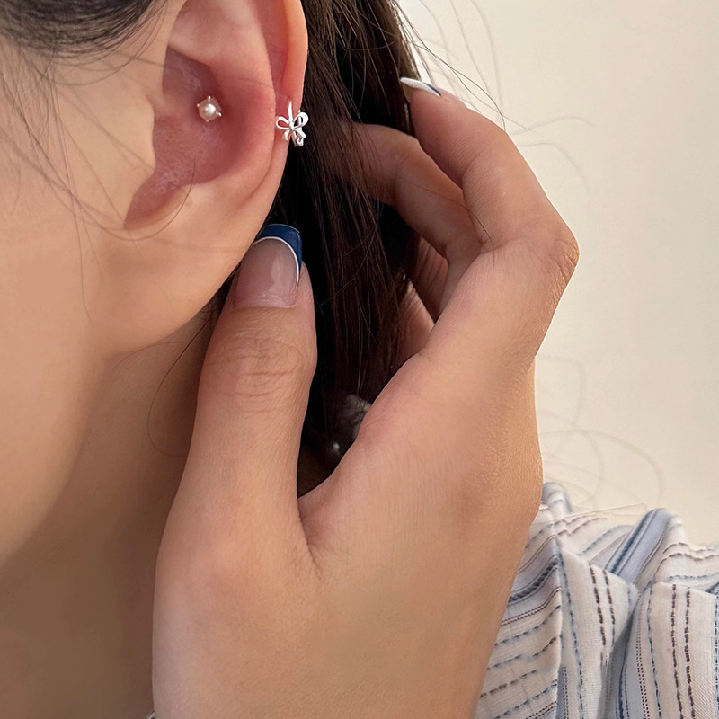 跨境新品甜美蝴蝶结耳环女简约百搭小众耳圈耳扣小清新气质耳饰