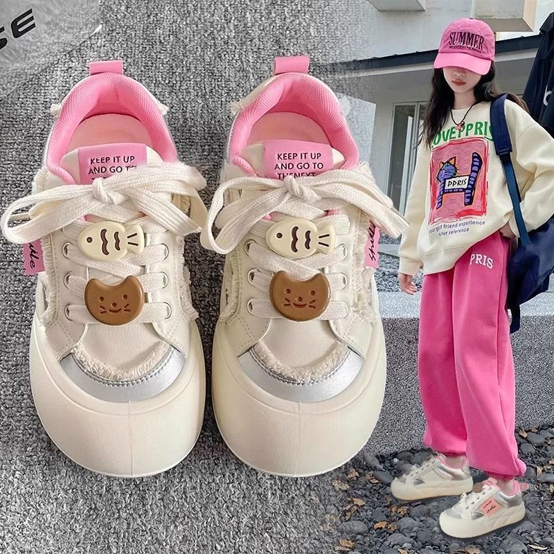 女童运动鞋2025春秋新款可爱卡通面包鞋儿童休闲板鞋时尚小白鞋潮|undefined
