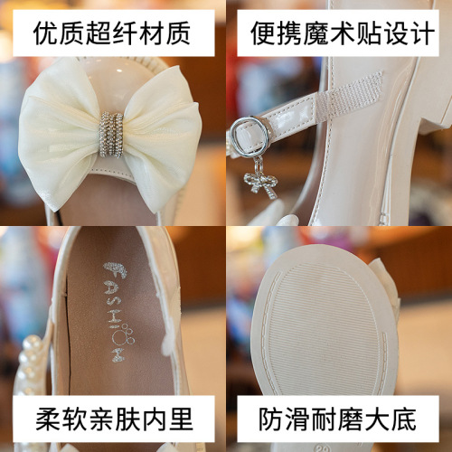 Girls Leather Shoes 2024 Summer New Children's Soft Soled Princess Shoes Little Girls Spring and Autumn Performance Shoes Student Single Shoes