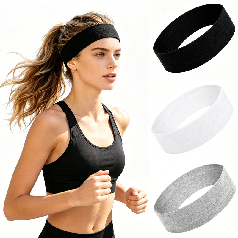 Cross-border solid color sports yoga headband for women, running and fitness, sweat-absorbing and anti-sweat, men's sports headband, imitation cotton, simple style