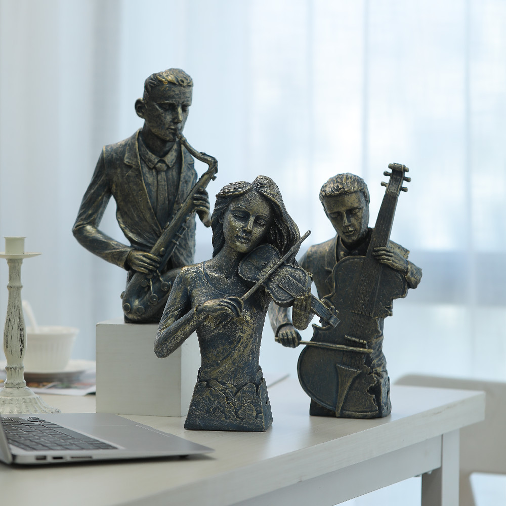 仿古铜音乐家创意人物树脂工艺品萨克斯小提琴家居电视柜装饰摆件
