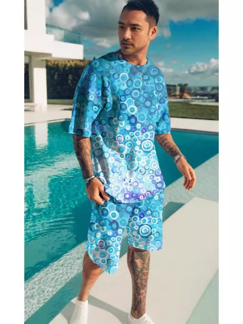 Suit de camiseta de hombre de estilo deportivo impresión digital impresión de ropa de trabajo Aliexpress suministro de mano 3D manga corta
