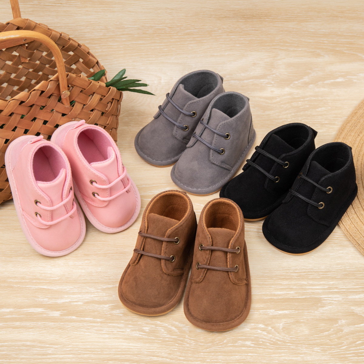 Baby Toddler Shoes Autumn and Winter New Style 6-12 Months Male and Female Baby Rubber Sole Non-Slip Boots Lace-Up Flats Comfortable
