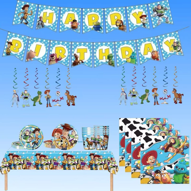 In-Stock Toy Story Party Disposable Set Cartoon Children's Birthday Party Scene Atmosphere Decoration Supplies