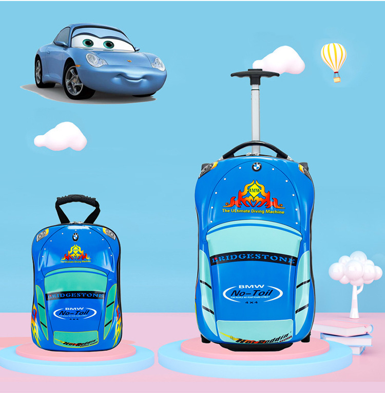 Maleta infantil con ruedas, maleta infantil con forma de coche, maleta infantil con forma de coche de dibujos animados, maleta infantil para montar, regalo de cumpleaños, mochila infantil