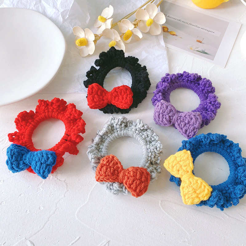 ins風蝴蝶結毛線大腸圈發圈簡約甜美少女針織頭繩扎頭髮皮筋發繩