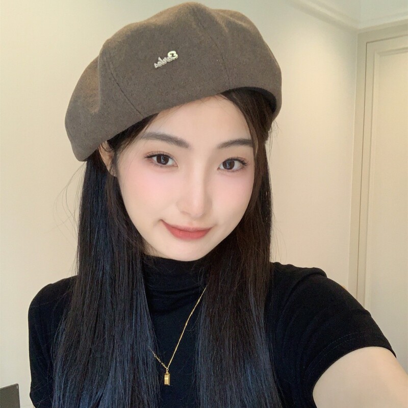 2025新款秋冬毛呢金属贝雷帽女韩系复古文艺甜美百搭显脸小八角帽|undefined