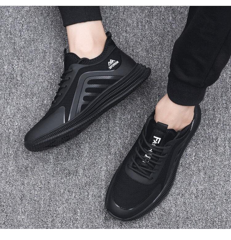Giày thể thao nam đế dày kiểu sneaker thời trang, đế mềm chạy bộ nhẹ dễ phối đồ — Màu đỏ đen, Toàn màu đen, Đen trắng chi tiết 8