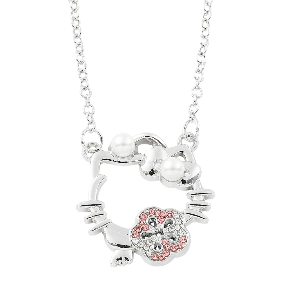 Подвеска-ожерелье (sanrio) Hello Kitty серебристый шарм, корона со стразами, универсальный аксессуар
