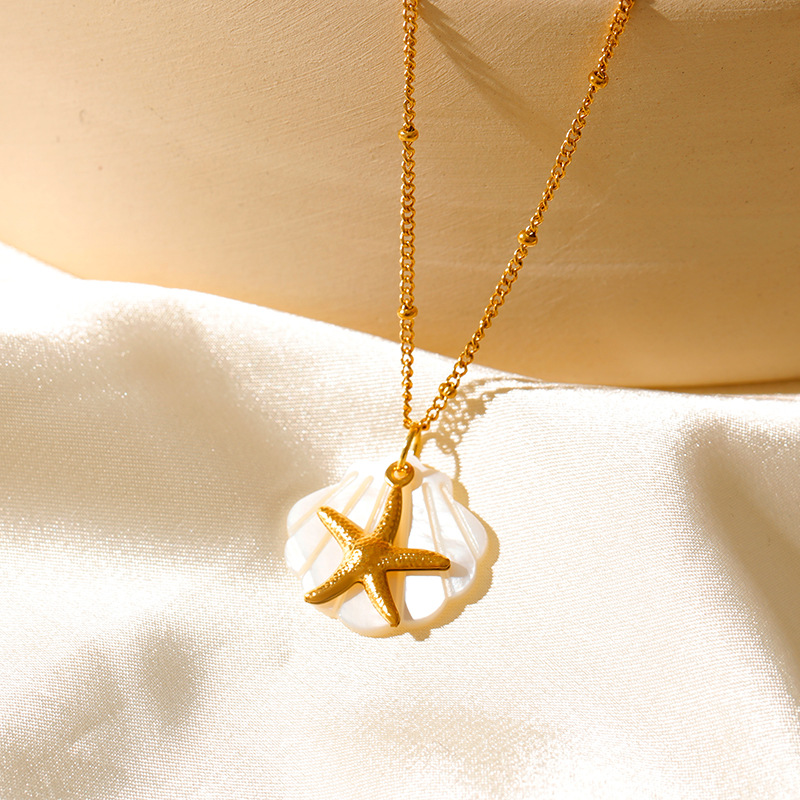 Plating Design Wholesale Jewelry Vintage Style Classic Style Starfish Conch Hippocampus 304 Stainless Steel Plating Pendant Necklace O-shaped Chain