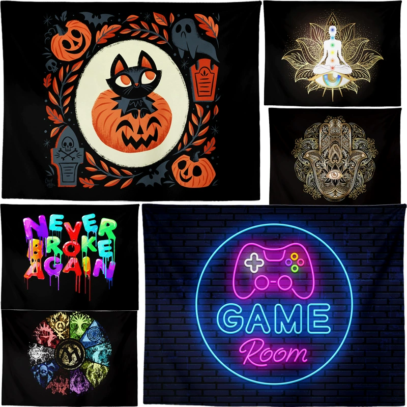 Гобелен с черным фоном, настенный гобелен, цифровая печать на гобелене, индивидуальный дизайн в скандинавском стиле по запросу.