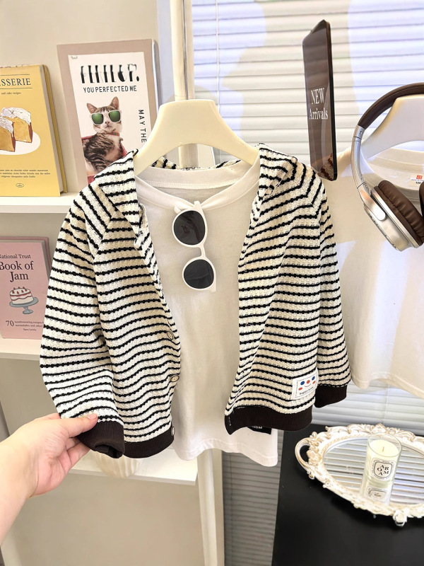 春秋季儿童薄款外套婴儿开衫长袖衣服宝宝休闲条纹连帽外出服|undefined