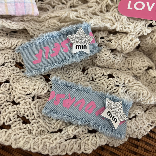 Autumn and winter y2k rhinestone star denim fabric hairpin female side bangs clip sweet cool hot girl bb clip hairpin headwear