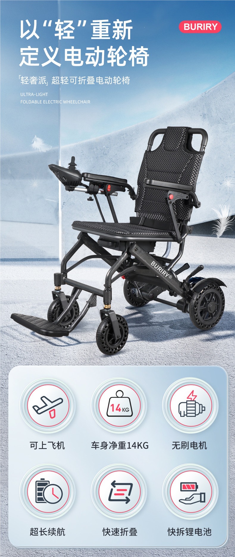 Ultra-light electric wheelchair for the elderly, intelligent, fully automatic, foldable, lightweight, compact, portable mobility aid for seniors