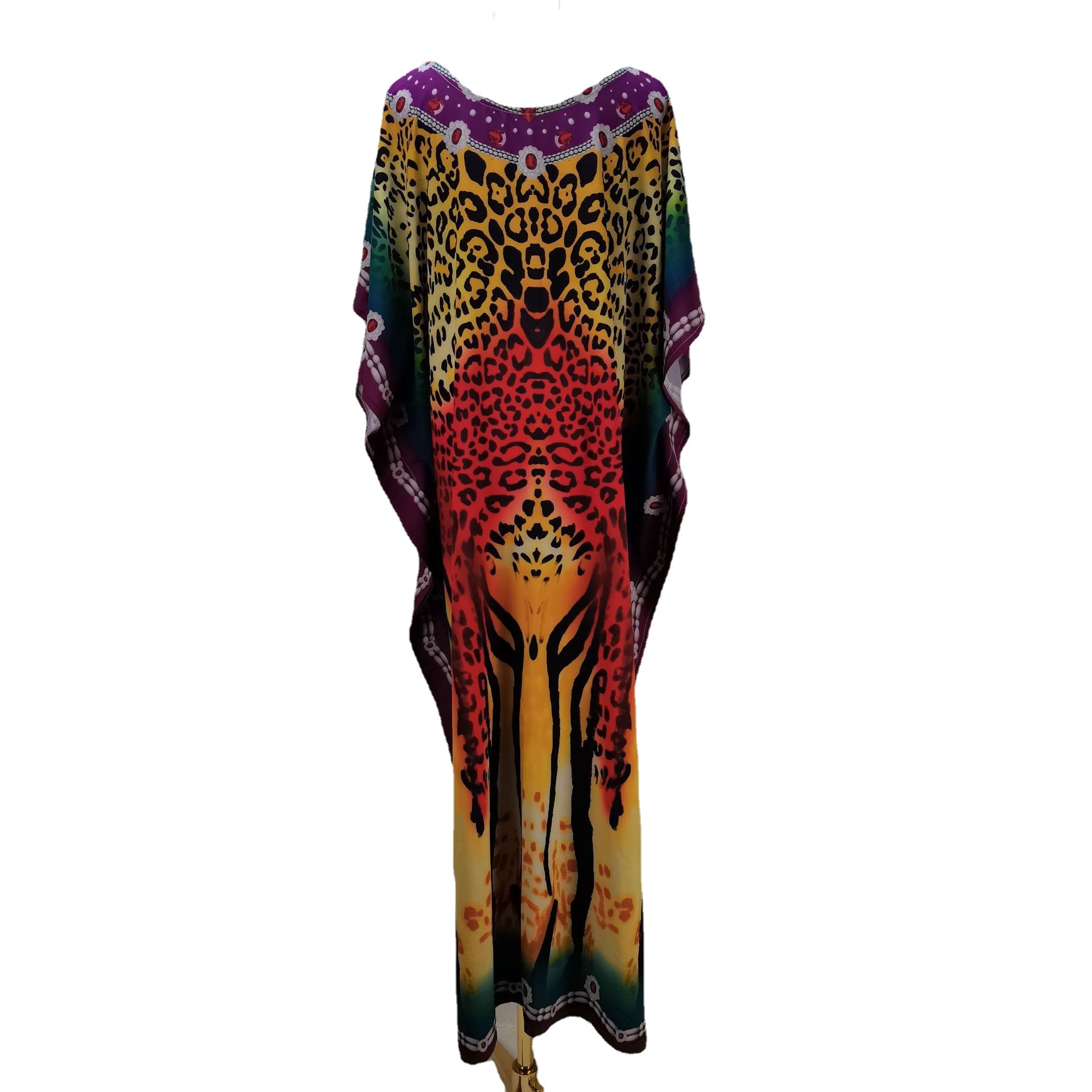 Europa y América poliéster leopardo posicionamiento impresión más tamaño playa vestido vacaciones traje bikini protección solar camisa 5D60