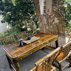 纯手工竹桌子茶桌碳化餐桌茶几办公家用庭院火锅桌复古凳子竹椅子