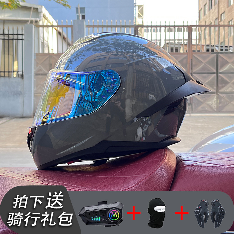 Nueva certificación estándar nacional motocicleta casco completo casco neto Bluetooth hombres y mujeres personalidad de verano cuatro estaciones cola grande pareja corriendo