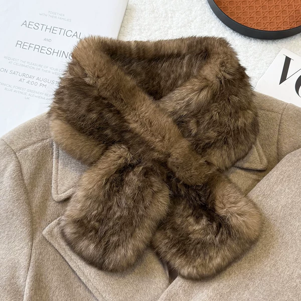 Subtle luxury rabbit fur scarf, imitation sable fur scarf for women, warm and thickened plush neck warmer, versatile and high-quality