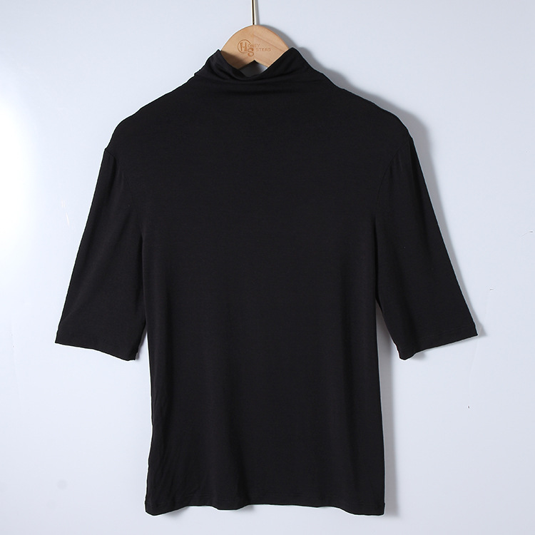 2023 새로운 여성용 미드 슬리브 모달 하이 넥 솔리드 컬러 슬림 스타일 우아한 통근 풀오버 티셔츠 TR4111