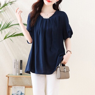 Fashion 2025 Summer Free Shipping Short-Sleeve Plus-Size Women's Clothing Versatile Age-Reducing Slimming Chiffon Top for Plus-Size Women