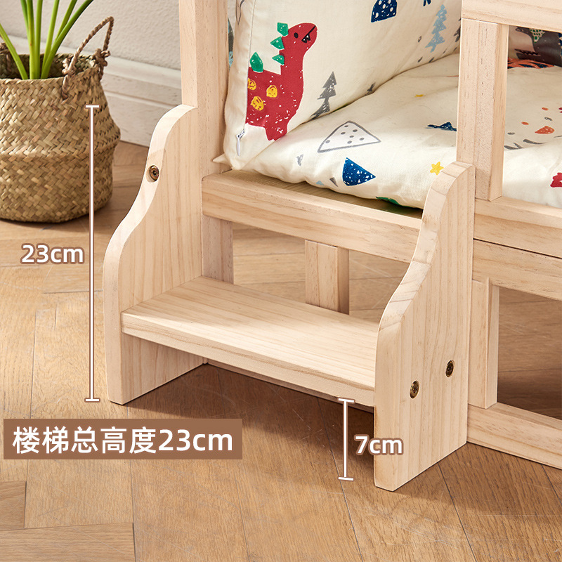 Cama para mascotas de madera maciza cama de perro de doble capa peluche perrera de perro pequeño cuatro estaciones mesita de noche universal nido de gato cama de perro de madera