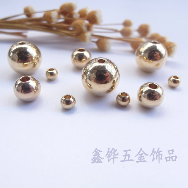 Factory Direct Sales Solid Beads Copper Round Beads Light Beads Spacer Beads Necklace Hand String Beads Brass Beads Straight Hole Beads Fishing Gear Beads Image