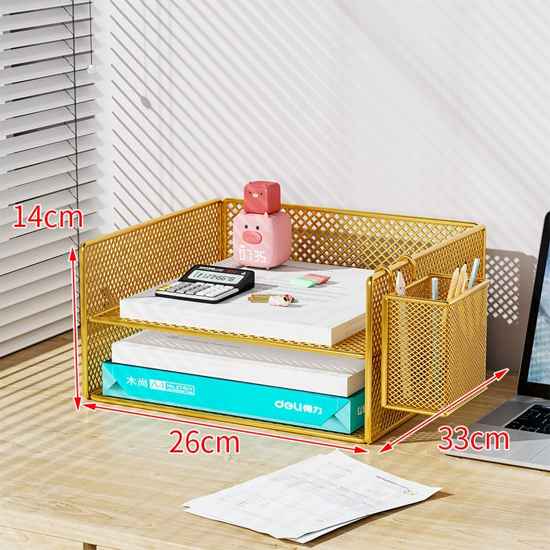 Metal document organizer — reinforced mesh storage box, 2–5 tiers, vertical or horizontal layout