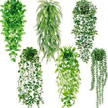 跨境人造悬挂植物6件套装仿真盆栽绿色植物人造桉树家居室内装饰