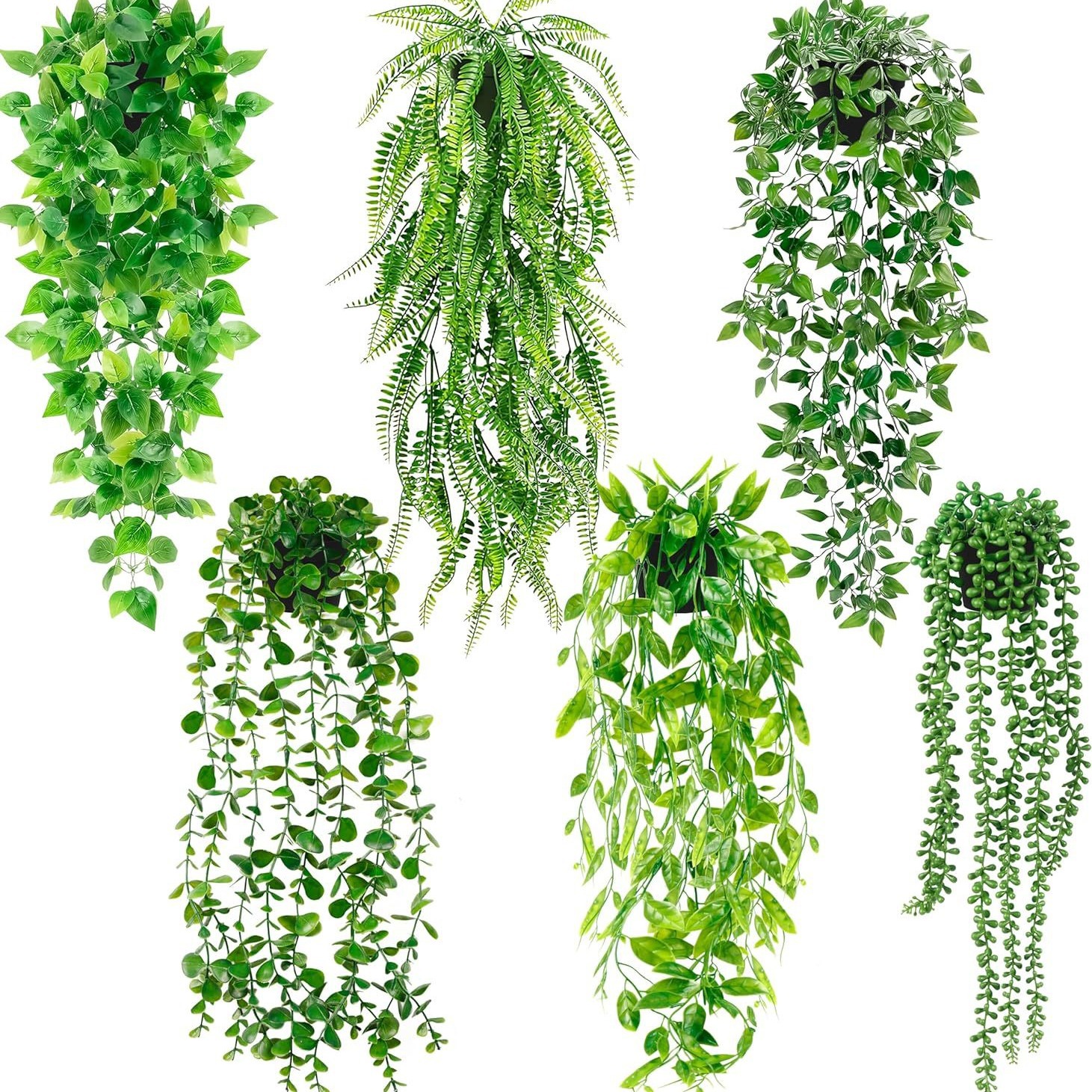 跨境人造悬挂植物6件套装仿真盆栽绿色植物人造桉树家居室内装饰