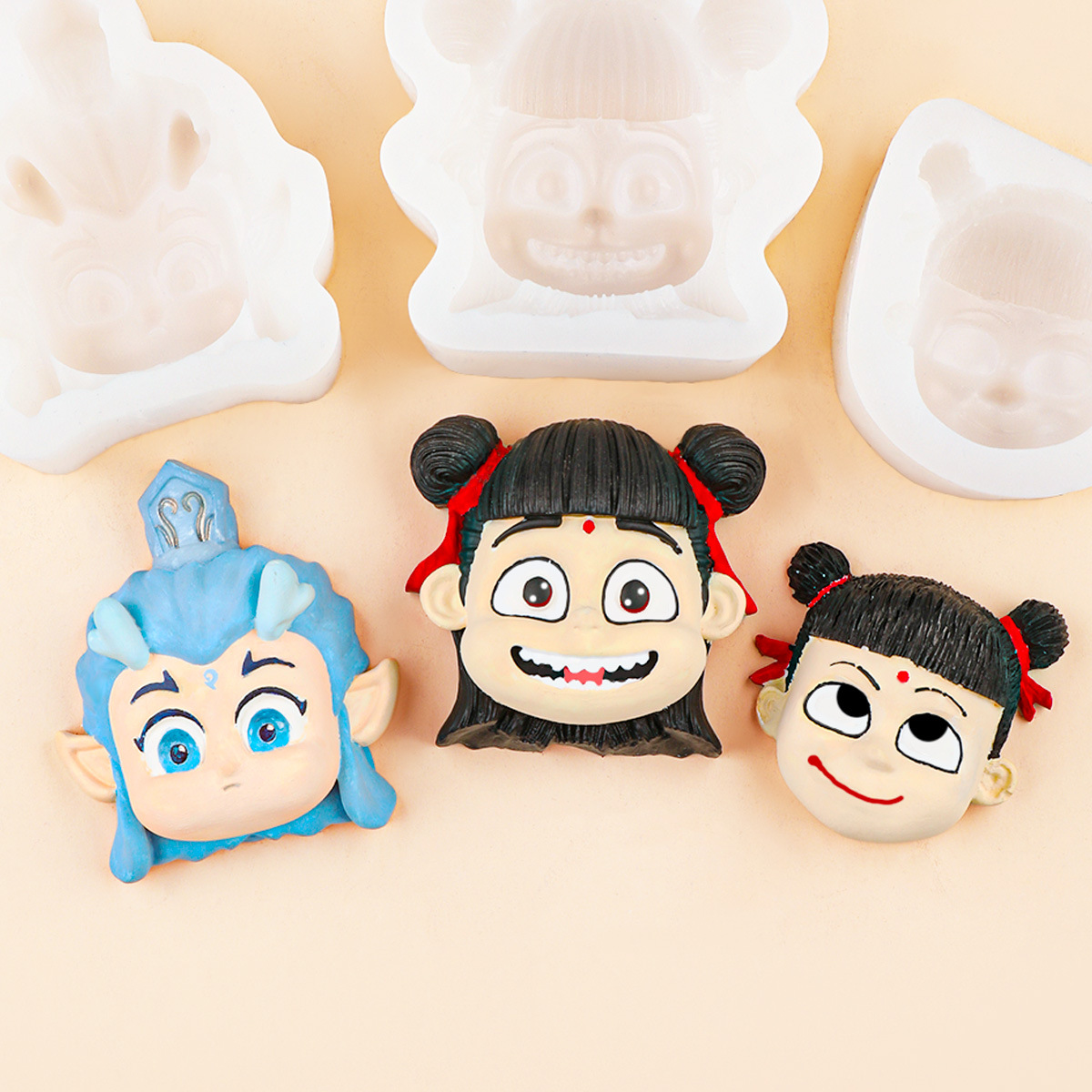 Molde de silicona con forma de Nezha Ao Bing de dibujos animados, descompresión, pellizcar, pintura al fuego, molde de cera de gelatina, molde de helado para niños