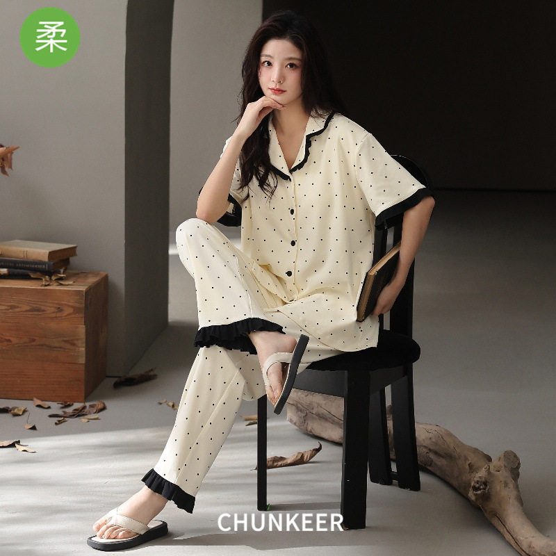 Cooling Pajamas for Women in Summer, Stylish Cardigan Short-Sleeve Cotton Comfortable Loose-Fit Dormitory Home Wear Set Cooling Pajamas for Women in Summer, Stylish Cardigan Short-Sleeve Cotton Comfortable Loose-Fit Dormitory Home Wear Set