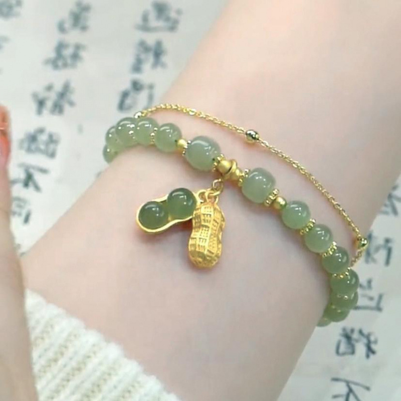 S142-pulsera de maní verde completo de doble capa#tamaño 418
