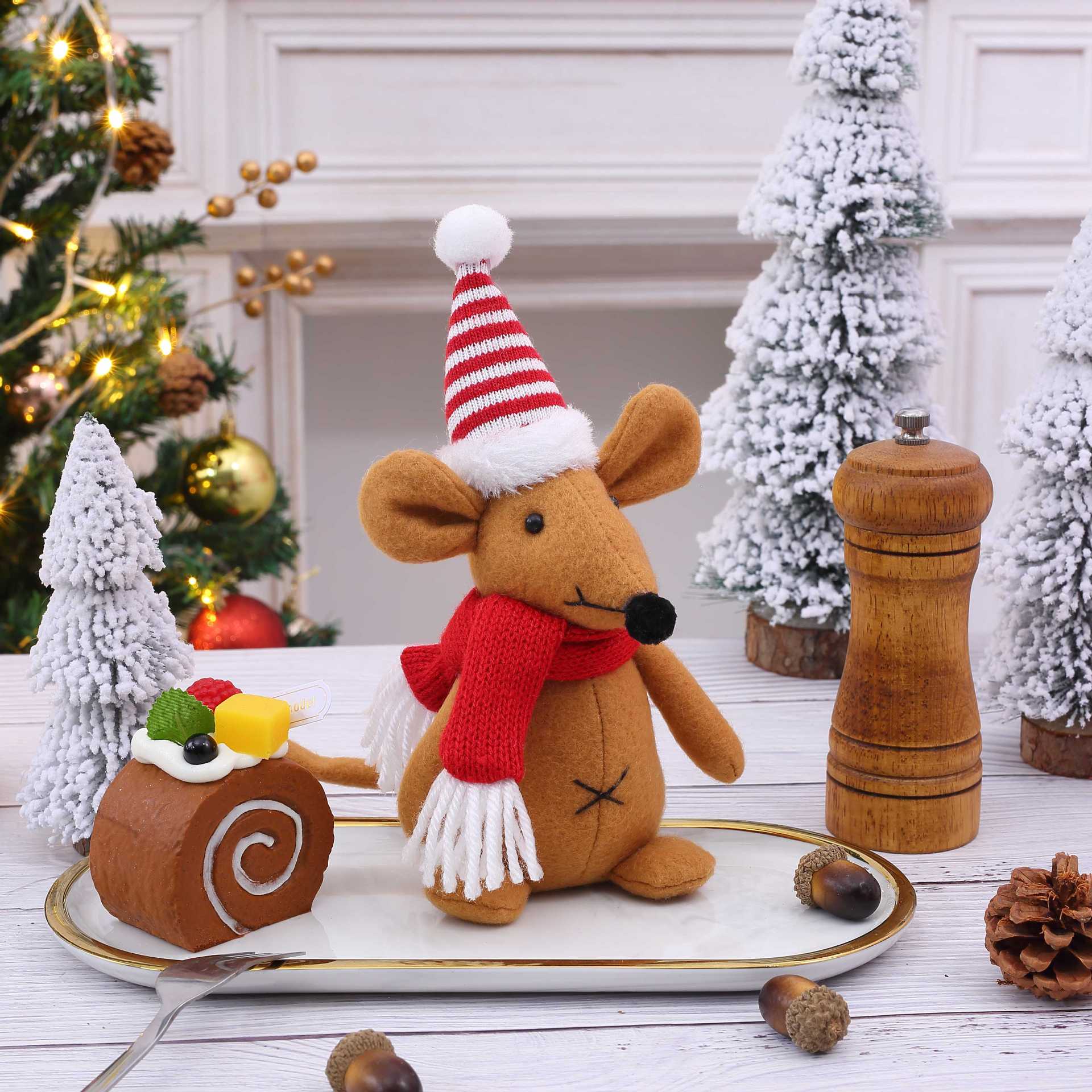 Navidad cuadrada tela muñeca de ratón de piernas largas muñecas de venta cruzada pareja muñeca de ratón decoración de Navidad