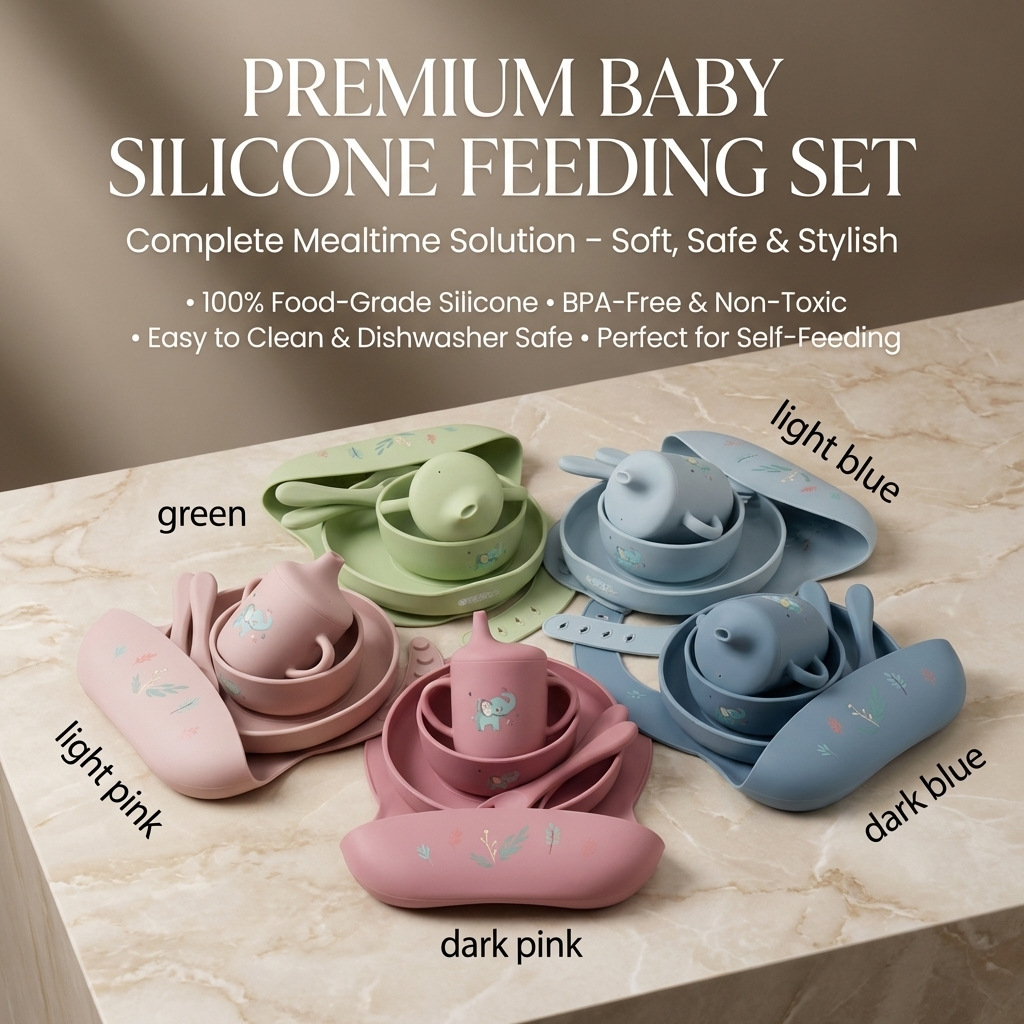 Baja de ventosas para niños, platos de comedor, cuencos, horquilla, tazas de agua, cubiertos de silicona para bebés