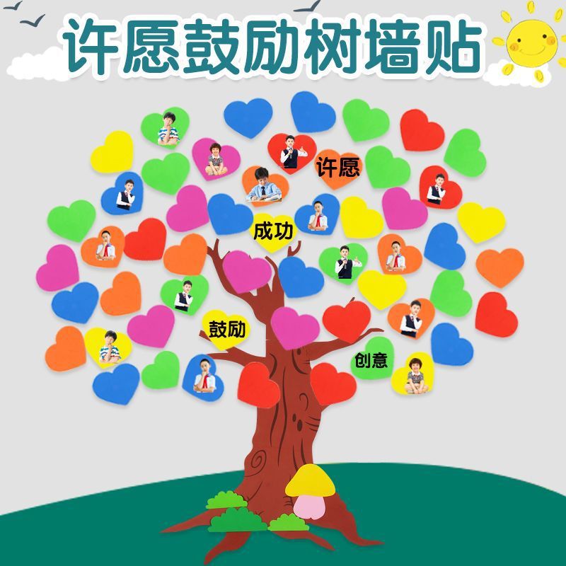 Smart Encouragement Wish Tree Class Layout Classroom Decoration Wall Stickers Primary School Kindergarten Blackboard Newspaper Cultural Materials
