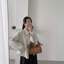 双面羊绒大衣简约短款小个子 单排扣娃娃领毛呢大衣加厚保暖外套