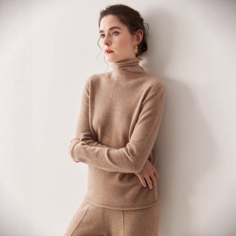 High-End Ready-To-Wear Soft Cashmere Sweater for Women with Rolled Edges and Stacked Collar, Loose Slimming Base Sweater, Seamless Knitwear