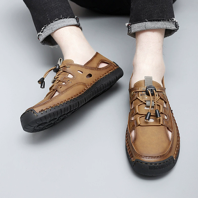 Мужские летние сандалии-слипоны с ручной строчкой, модные, трендовые, больших размеров, для путешествий