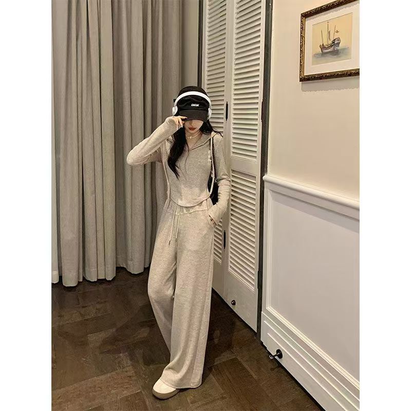 运动休闲两件套连帽卫衣外套女装春季阔腿裤长裤2025新款时尚套装|undefined