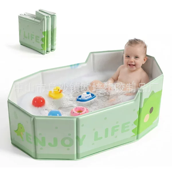 Newborn Baby Foldable Bathtub Pvc Composite Fabric Baby Tub with Non-Slip Base and Drain Plug Portable